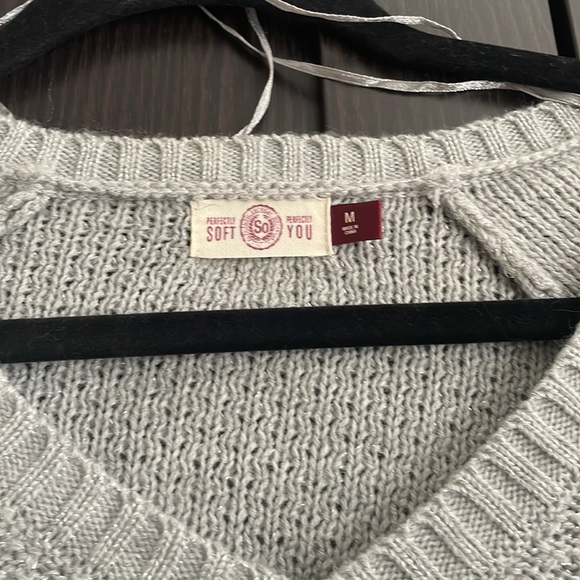 Girls v-neck gray with silver sparkle sweater - Picture 2 of 5